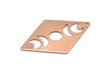 Rose Gold Diamond Charm, 2 Rose Gold Plated Brass Moon Phases Patterned Diamond Shaped Charms With 1 Hole (40x26x0.80mm) M01670 H0926