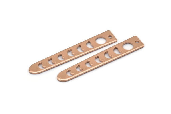 Rose Gold Moon Charm, 4 Rose Gold Plated Brass Moon Phases Charms With 1 Hole (35x6x5x0.80mm) M02342 H0916