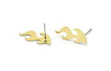 Brass Fire Earring, 8 Raw Brass Fire Shaped Stud Earrings (17x8x0.80mm) A2727