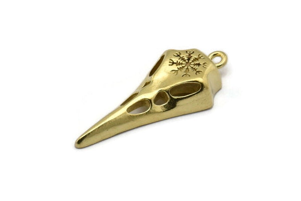 Brass Bird Skull, 2 Raw Brass Snowflake Patterned Bird Skull Charms With 1 Loop, Pendants, Earring Findings (36x15x6mm) N1962