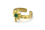 Brass Star Ring, 2 Raw Brass Ethnic Star Rings With 1 Stone Settings - Pad Size 4mm N1960