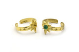 Brass Star Ring, 2 Raw Brass Ethnic Star Rings With 1 Stone Settings - Pad Size 4mm N1960