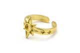 Brass Star Ring, 2 Raw Brass Ethnic Star Rings With 1 Stone Settings - Pad Size 4mm N1960