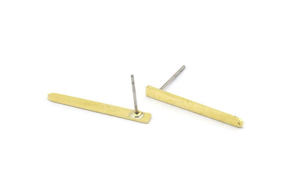 Brass Rectangle Earring, 10 Raw Brass Rectangle Shaped Stud Earrings (25x2.5x0.80mm) M03343 A0056