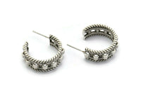 Earring Stud, Antique Silver Plated Brass - Round Earring - Brass Earring - Earring (24x9mm) N1582