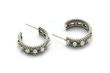 Earring Stud, Antique Silver Plated Brass - Round Earring - Brass Earring - Earring (24x9mm) N1582