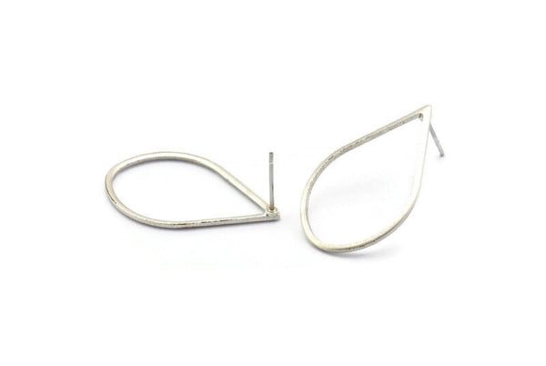 Silver Drop Earrings, 8 Antique Silver Plated Brass Drop Stud Earrings (29x18x1mm) A1705 A2006