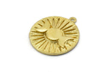 Brass Round Charm, Raw Brass Moon Phases Round Shaped Charm With 1 Loop, Pendants, Earring Findings (28x25x1.5mm) N1608