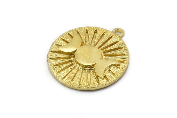 Brass Round Charm, Raw Brass Moon Phases Round Shaped Charm With 1 Loop, Pendants, Earring Findings (28x25x1.5mm) N1608