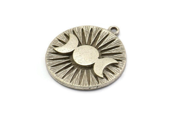 Moon Phases Charm, Antique Silver Plated Brass Moon Charms With 1 Loop, Pendants (28x25x1.5mm) N1608