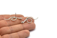 Silver Snake Earring, 4 Antique Silver Plated Brass Snake Stud Earrings (38x13x2mm) N1593 H1679