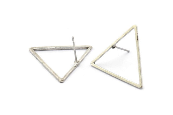 Silver Triangle Earring, 8 Antique Silver Plated Brass Triangle Stud Earrings (24x1mm) Bs 1027 A1754