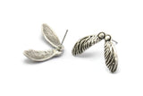 Silver Maple Seed Earring, 2 Antique Silver Plated Brass Maple Seed Stud Earrings, Findings (27x16mm) N1603