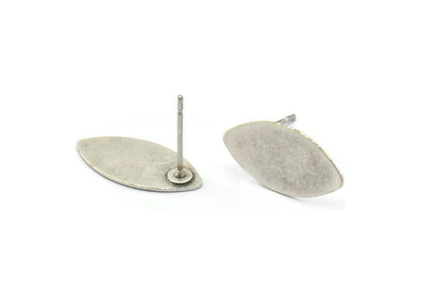 Silver Marquise Earring, 10 Antique Silver Plated Brass Marquise Stud Earrings (17x8.5x0.45mm) B055 A1677