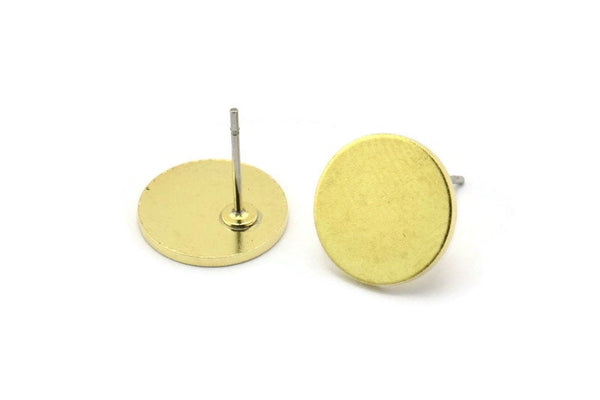 Brass Round Earring, 8 Raw Brass Round Stud Earrings (12x1mm) A2112 A0104