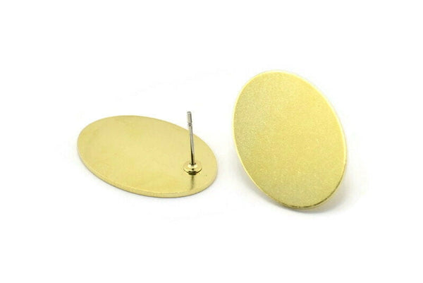 Brass Geometric Earring, 4 Raw Brass Oval Shaped Stud Earrings (24x17x1mm) A2585 A0069