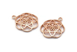 Rose Gold Mandala Pendant - 2 Rose Gold Brass Textured Floral Pendant  (23mm) N0241 Q0145