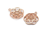 Rose Gold Mandala Pendant - 2 Rose Gold Brass Textured Floral Pendant  (23mm) N0241 Q0145