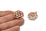 Rose Gold Mandala Pendant - 2 Rose Gold Brass Textured Floral Pendant  (23mm) N0241 Q0145