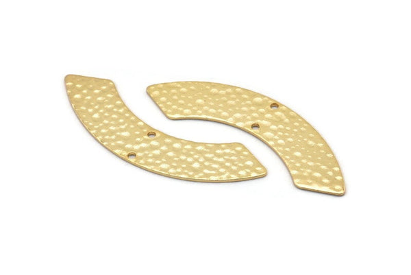 Gold Rectangle Bar, 2 Hammered Gold Plated Brass Rectangle Connectors With 2 Holes (46x9x0.80mm) D934 Q0854