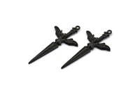 Black Sword Charm, Oxidized Black Brass Sword Charm With 1 Loop, Angel Sword (49x25mm) N1646 H1069