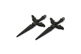 Black Sword Charm, Oxidized Black Brass Sword Charm With 1 Loop, Angel Sword (49x25mm) N1646 H1069