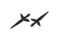 Black Sword Charm, Oxidized Black Brass Sword Charm With 1 Loop, Angel Sword (49x25mm) N1646 H1069