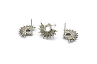 Earring Studs, 4 Antique Silver Plated Brass -  Brass Sun Earrings - Brass Earrings - Earrings (15x12mm) N1545