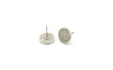 Silver Round Earring, 4 Antique Silver Plated Brass Round Stud Earrings (12x1.5mm) N1594