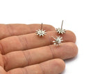 Silver Sun Earring, 4 Antique Silver Plated Brass Sun Stud Earrings (11mm) N1601