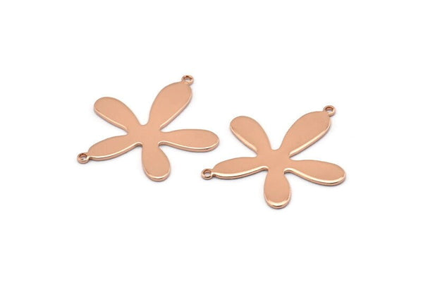 Rose Gold Leaf, 4 Rose Gold Plated Brass Leaf Charms With 2 Loops, Pendants, Earrings, Findings (28x23x0.80mm) D0581 Q0741