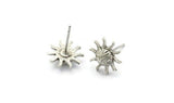 Silver Sun Earring, 4 Antique Silver Plated Brass Sun Stud Earrings (11mm) N1601