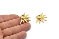 Gold Sun Charm, 2 Gold Plated Brass Sunshine Charms With 1 Loop, Pendants, Earrings (34x26x0.80mm) N0721 Q0810