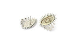Silver Eye Earring, 2 Antique Silver Plated Brass Eye Stud Earrings (24x21mm) N1504 H0974