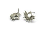Earring Studs, 4 Antique Silver Plated Brass -  Brass Sun Earrings - Brass Earrings - Earrings (15x12mm) N1545