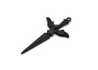 Black Sword Charm, Oxidized Black Brass Sword Charm With 1 Loop, Angel Sword (49x25mm) N1646 H1069