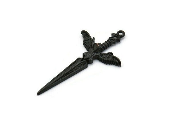 Black Sword Charm, Oxidized Black Brass Sword Charm With 1 Loop, Angel Sword (49x25mm) N1646 H1069