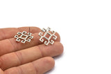 Earring Studs, 2 Antique Silver Plated Brass - Antique Silver Plated Brass Earrings - Brass Earrings - Earrings (21x21x1.5mm) N1534 H1426
