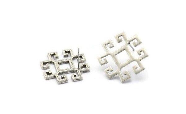 Earring Studs, 2 Antique Silver Plated Brass - Antique Silver Plated Brass Earrings - Brass Earrings - Earrings (21x21x1.5mm) N1534 H1426