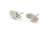 Silver Hand Earring, 6 Antique Silver Plated Brass Hand Stud Earrings (16x8x1mm) N1606