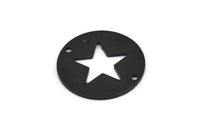 Black Star Connector, 6 Oxidized Black Brass Star Connectors With 2 Holes, Findings, Charms (23x0.9mm) E175