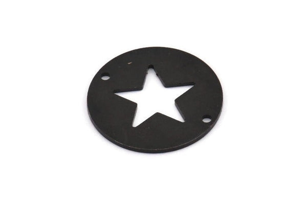 Black Star Connector, 6 Oxidized Black Brass Star Connectors With 2 Holes, Findings, Charms (23x0.9mm) E175