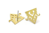 Earring Studs, 8 Raw Brass - Ethnic Motif Shaped Stud Earrings - Brass Earrings - Earrings (15x18x0.80mm) A2742