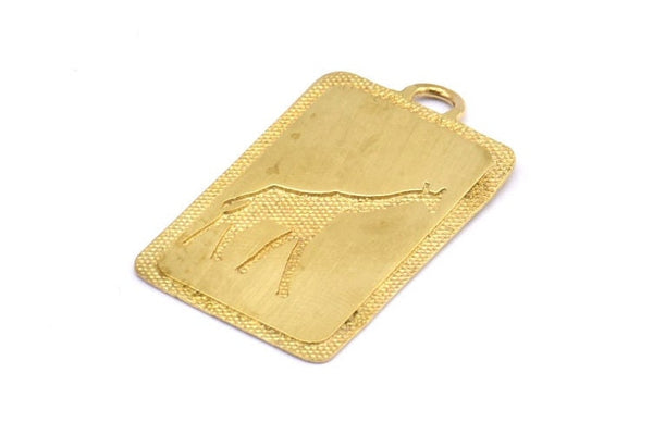 Brass Giraffe Charm, 2 Raw Brass Giraffe Textured Rectangle Charms With 1 Loop, Blanks (36x21.5x1.1mm) E234