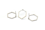 Silver Hexagon Earring, 8 Antique Silver Plated Brass Hexagon Stud Earrings (16x0.90mm) A1638 A1712