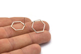 Silver Hexagon Earring, 8 Antique Silver Plated Brass Hexagon Stud Earrings (16x0.90mm) A1638 A1712