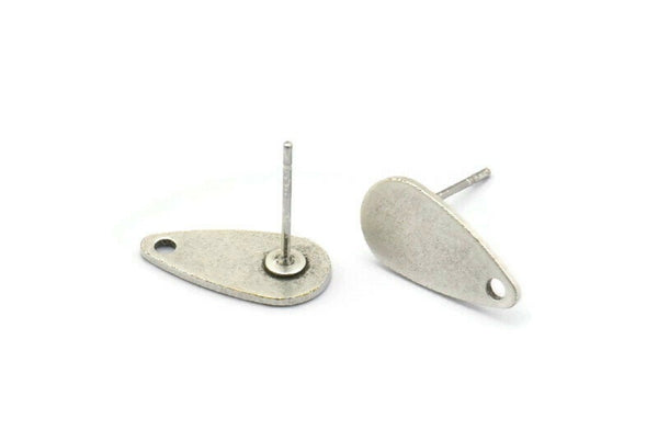 Silver Drop Earring, 8 Antique Silver Plated Brass Drop Stud Earrings With 1 Hole (14x7x0.80mm) M449 A1992