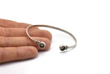 Silver Round Cuff, Antique Silver Plated Brass Round Cuff Stone Setting With 2 Pads - Pad Size 6mm V110 Q0635