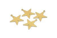 Brass Star Charm, 24 Raw Brass Star Charms with 1 Hole And 1 Loop (21x19x0.80mm) D0685