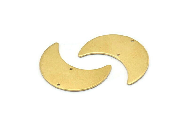 Brass Moon Charm, 10 Raw Brass Moon Charms with 2 Holes, Pendants (28x12x0.80mm) D862